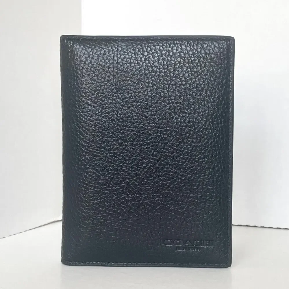 Coach CU131 Black Pebbled Calf Leather Passport Card Case